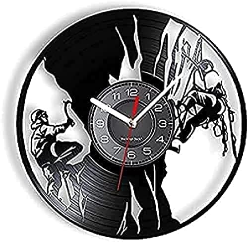 Image of Round Wall Clock Climbing Vinyl Album Repurposed Vinyl Record Clock Climbing Mountain Extreme Outdoor Sports Retro Wall Clock Rock Climber Clock Decorative Gift