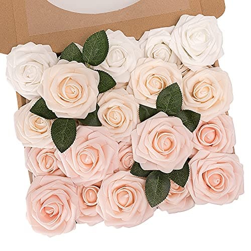 Image of N&T NIETING Artificial Flowers Roses, 25Pcs Fake Rose Flowers, Peach Pink Roses for DIY Wedding Bouquets Centerpieces Bridal Shower Party Floral Arrangement Valentine's Day Home Decorations