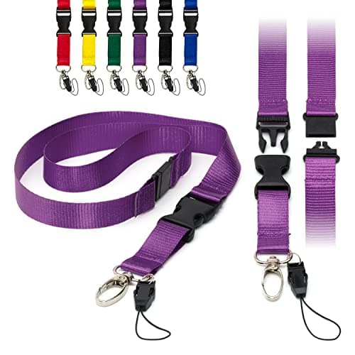 Image of Purple Detachable 2cm Flat Lanyards With Buckle, Safety Breakaway Pull, Metal Clip, and Loop String ID Badge Holders Lanyard Neck Strap By LanyardsTomorrow Pack of 100