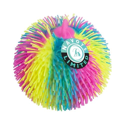Image of Rainbow Sensory Puffer Ball – 22cm/8.5" Stress Relief Toy with Spiky Texture & Stretchy Strings | Soft Silicone Tactile Fidget Ball for Focus, Relaxation & Motor Skill Development