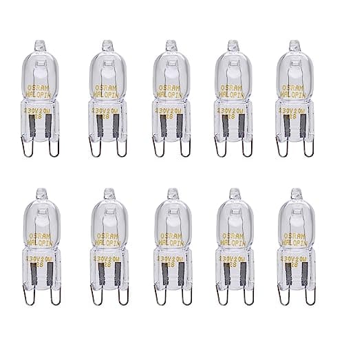 Image of Osram Pack of 10 Halopin 66760 60 Watt G9 Halogen Pin, Dimmable, 230 V, Warm White, 980 Lumens, Halogen Bulbs, Pin Base Lamp