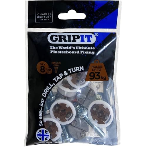 Image of Gripit Brown Plasterboard Fixings - Pack of 8 - Heavy Duty Stud Wall fixings - Plasterboard Anchors - Ideal for Radiators, AV Equipment and Lighting - Easy Install - Holds Up to 93kg - UK Designed