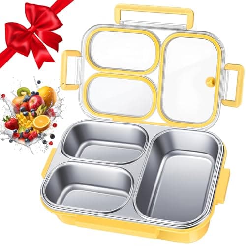 Image of BOYUNSHI Bento Box Lunch Boxes, Stainless Steel Lunch Box with 3 Compartments Lunchbox Snack Boxes for Kids Adults, Leak-Proof Bento Box for School, Office & Outdoor, Microwave Dishwasher Safe, 27oz