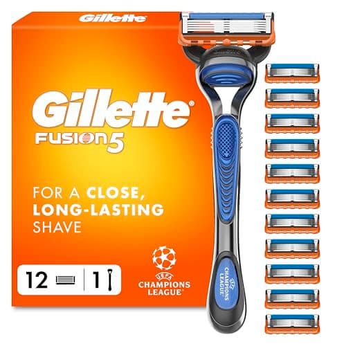 Image of Gillette Fusion5 Razor and Refills for Men, 1 Handle Plus 12 Razor Blades, with Lubrastrip for a Close Shave