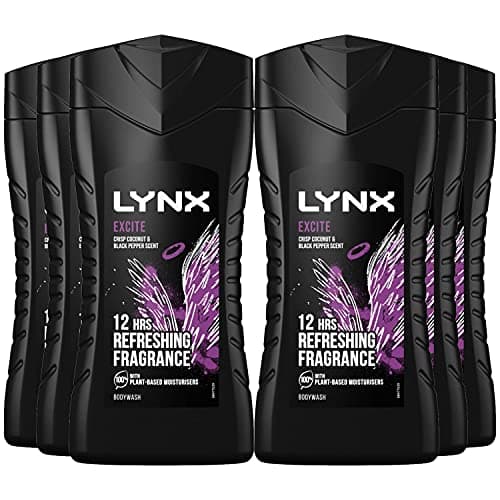 Image of 6 Pack of 225ml Lynx 12 Hour Refreshing Excite Crisp Coconut and Black Pepper Body wash for Feeling Clean and Fresh with Plant-based Moisturisers