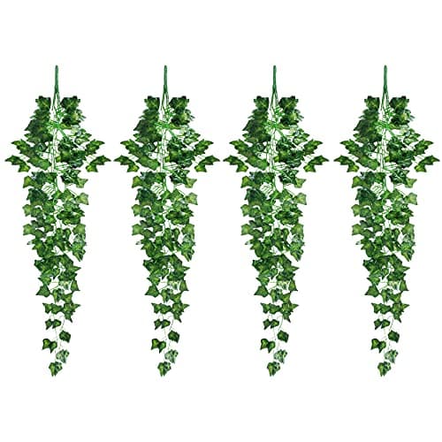 Image of Artificial Hanging Vines Plants, Artificial Ivy Leaves Garland, Artificial Trailing Potted Plants, Faux Fake Plastic Decorative Artificial Plants for Indoor, Outdoor, Home, Garden Decorations - 4 Pcs