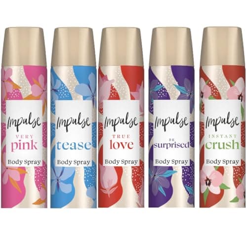 Image of Impulse Body Spray 75ml 5-Pack Gift Set – Tease, Very Pink, True Love, Be Surprised & Instant Crush – Women’s Fragrance Sprays – Packed by Black Nore Gifts