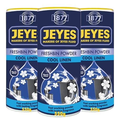 Image of Jeyes Freshbin Powder (3 x 550g) – Fast-Acting Odour Neutraliser with Cool Linen Scent – Absorbs Moisture & Fluid Leaks – Long-Lasting Indoor and Outdoor Bin Freshener and Bin Odour Eliminator