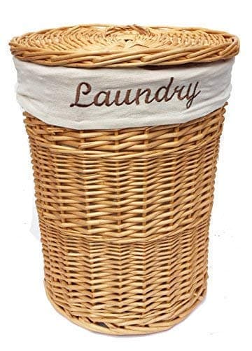 Image of Brown White Honey Wicker Round Laundry Basket Bin Toilet Roll Holder + Lining[Honey Laundry Basket (Medium)(50X37Cm)]