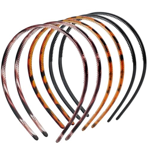Image of 6 Packs Plastic Headbands for Women Man Plain Headband Hair Bands with Teeth Non-Slip Hair Hoop with Teeth 3 Colors x2 Each(8mm Wide)