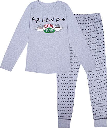 Image of Official Girls Friends Pyjamas, Central Perk Pjs, Cotton Pyjamas for Teenage Girls, Ages 8 to 15 Years Old (8-9 Years) Grey