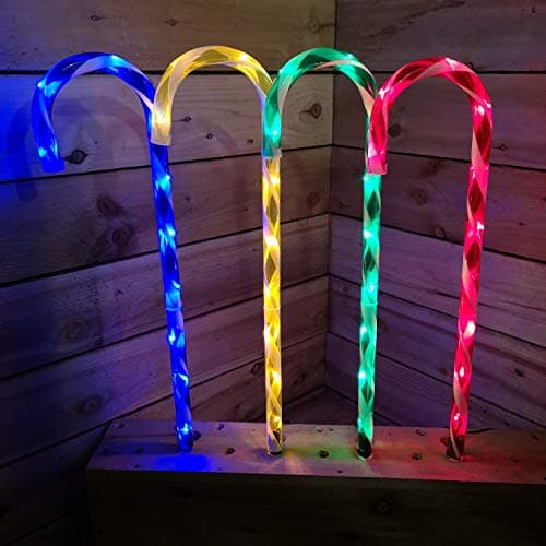 Image of 62cm Multi Coloured Christmas Candy Cane Garden Patio Illuminated Path Lights