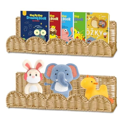 Image of FRTAOOP Kids Cloud Floating Bookshelf: 40 cm Set of 2 Wall Mounted Shelves with Large Storage Solution for Nursery Bedroom