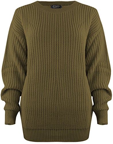 Image of SA Fashions® Oversized New Ladies Womens Chunky Baggy Jumper Knitted Sweater Thick Top S-XL 8-18 (LXL (16-18), Khaki)