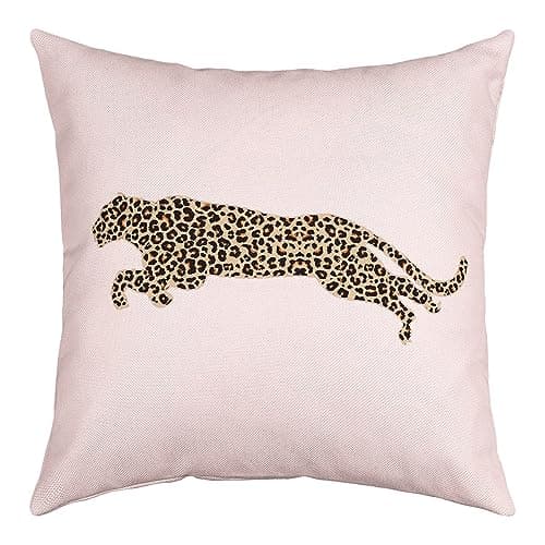 Image of African Cheetah Throw Pillow Cover Leopard Print Safari Animal Skin Farmhouse Cushion Cover for Camper Office,Watercolor Pink Girls Room Decor Pillowcase Outdoor Pillow Cover, 1 Pack 18"x18"