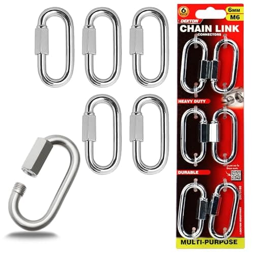 Image of Dekton 6pc Chain Link Connector 6mm- Heavy-Duty Metal Links| Ideal for Securing Chains and Ropes| Rust-Resistant Finish| Perfect for Outdoor, Industrial Applications| High Strength, Durable, Versatile