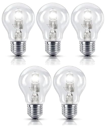Image of 5 Pack 70W =(100W) Eco Classic ES E27 Traditional A55 Bulbs, 100% Dimmable, 1200 Lumen, 2700K Warm White, AC 230V, Edison Screw, GLS Round, for Lamps, Wall Lights, Pendants