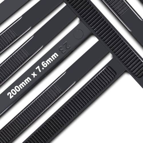 Image of Cable Ties,200mm×7.6mm Heavy Duty with 70 kg Tensile Strength Large UV Resistant Strong Nylon Cable Zip Ties(100 Pieces),Black