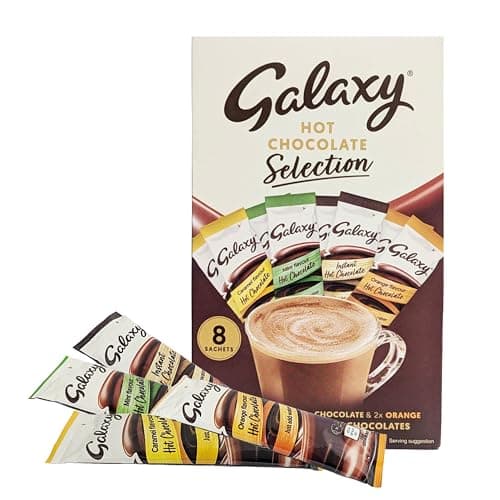 Image of Hot Chocolate Gift Set - Box of 8 Instant Hot Chocolate Sachets 4 Flavours Multipack 200g with Topline Card for Christmas Breakfast, Stocking Fillers