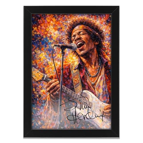 Image of Jimi Hendrix Art Styled Signed Poster Print - Limited Edition Autograph Fan Gift, Collectible Rock Memorabilia Wall Art Merchandise (A3 Framed)