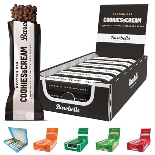 Image of Barebells Protein Bars - 12 Count, 20g High Protein Treats – Sugar Free Chocolate Nutrition Bar, Low Carb – On The Go Breakfast or Post-Workout Snack (Cookies & Cream)