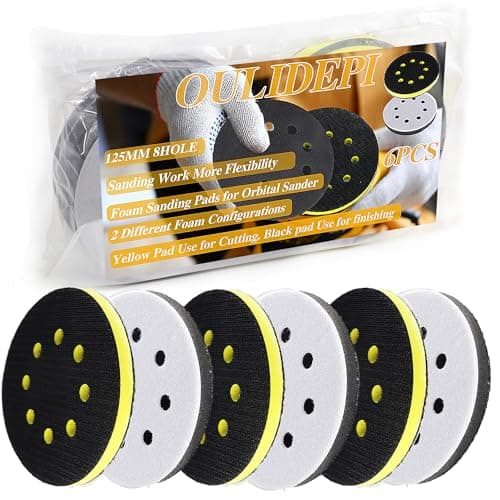 Image of OULIDEPI 6PCS 5 Inch 8 Holes Soft & High Foam Interface Pad Set, Orbital Sander Foam Pad, Hook and Loop, 5 Inch Sponge Cushion Buffer Backing Pad for Orbital Sander