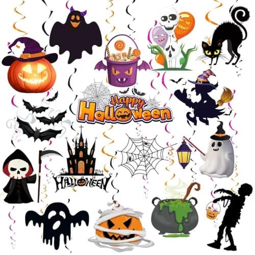 Image of Halloween Hanging Swirl Decorations, 32pcs Hanging Bats Decoration, Halloween Ceiling Decorations for Indoor Outdoor, Scary Theme Home Kids Party Supplies