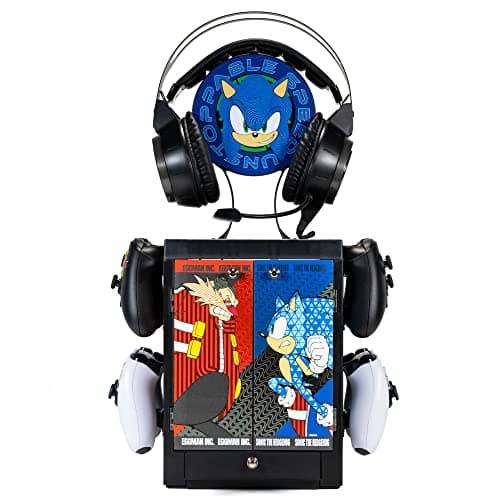 Image of Numskull Official Sonic the Hedgehog Gaming Locker & Storage Stand – Holds 10 Games/DVDs, 4 Controllers, Headset, Accessories – Durable & Compact Organizer – Official Sonic the Hedgehog Merchandise