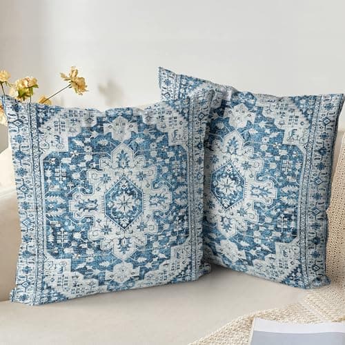 Image of XPHZZL Cushion Covers 45cm x 45cm Set of 2 Soft Decorative Square Throw Pillow Case Boho Pillowcases for Sofa Bedroom Outdoor Home Office Car Decor with Invisible Zipper - Blue/Multi