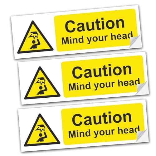 Image of SAFESIGN (3 Pack) Mind Your Head Vinyl Sign Stickers 300 X 100mm - Safety Health Waterproof Vinyl Conforms to EN ISO 7010:2012