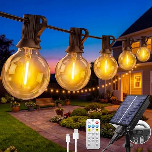 Image of litogo Solar Festoon Light Outdoor with Remote,13M/43FT Dimmable Garden String Lighting Waterproof,USB Solar String Lights with 8 Modes LED G40 Shatterproof Bulbs for Fence Patio Gazebo Party