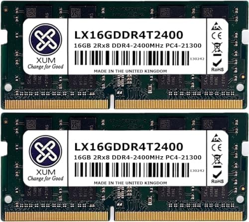 Image of XUM 32GB Laptop Memory RAM DDR4 2400MHz PC4-19200 SODIMM Non-ECC Unbuffered Hynix IC 1.2V 2rx8 Dual Rank 260 Pin CL17 Notebook Laptop Memory Upgrade Module Made in the UK (2x16GB KIT)