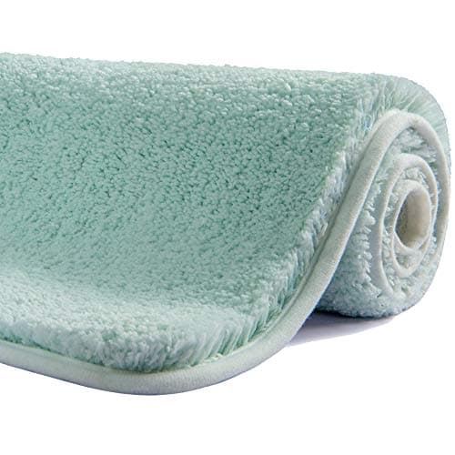 Image of SFLXO 80cm x 50cm Non Slip Bath Mat Machine Washable Durable Soft Fluffy Microfiber Bathroom Mat Water Absorbent Bath Rug Duck Egg Blue