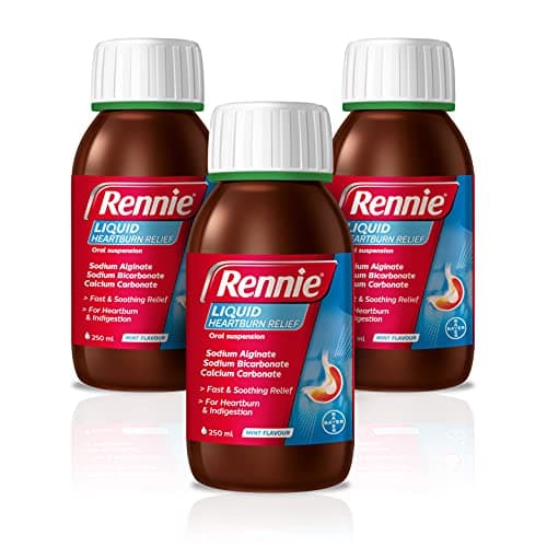 Image of Rennie Liquid Antacid, Fast and Effective Heartburn Relief and Indigestion Relief for Acid Reflux, 250 ml, 1 Pack of 3