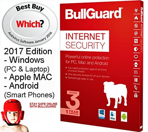 Image of BullGuard Internet Security 2017 Edition – UPGRADED VERSION Anti-Virus: PC & Laptops (Windows), MAC & Android on 1 to 3 devices (12 month licence pack)