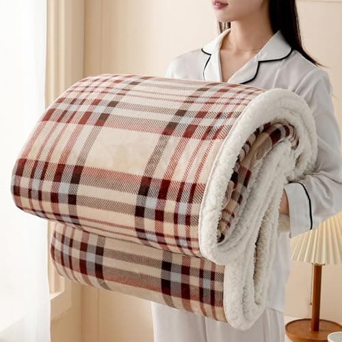 Image of Gracelife Sherpa Blanket Throw Fleece Blanket Double, Soft Fluffy Fuzzy Warm Blanket Throws for Bed and Couch, Large Thick Blanket for All Season Use,Beige Stripe,150x200cm