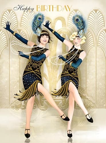 Image of Female Birthday Card for Her - General Card for Women - Special Finishes - Art Deco Design - Stylish Vintage Flapper Girls - Made in the UK - Eco-Friendly
