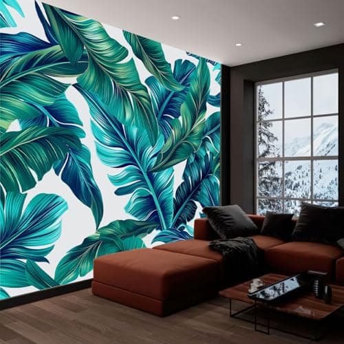 Image of Wall Mural for Bedroom Living Room 400x280 cm, Photo Wallpaper Tropical Banana Leaves Green Non-Woven Modern Art Print Decoration Poster Picture for Kids Bedroom