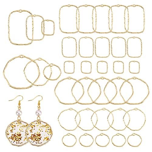 Image of CHGCRAFT 48 Pcs 2 Styles Gold Alloy Open Back Bezel Pendants Hollow Frames, for DIY UV Resin Epoxy Resin Necklace Earrings Jewellery Making Crafts
