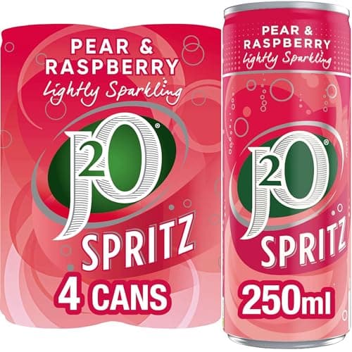 Image of J2O Fruit Juice Spritz Blend, Pear and Raspberry, 250ml Can (Pack of 4)