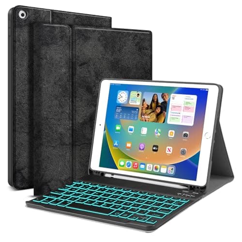 Image of JUQITECH Backlit Keyboard Case for iPad 9th Generation (2021)/8th Gen (2020)/7th Gen(2019) 10.2inch, Smart Tablet Cover Case with Magnetically Detachable Wireless Keyboard for iPad 10.2 Pencil Holder