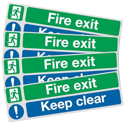 Image of Fire Exit Keep Clear Sign Pack of 4 – Self-Adhesive Emergency Exit Signs for Office, Home, and Public Safety