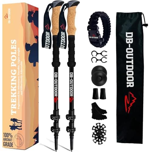 Image of DB-OUTDOOR Trekking Hiking Walking Poles Women and Men - 2 Ultralight 7075 Aluminum Collapsible Hiking Sticks for Men, Natural Cork Grip & Metal Flip Lock Nordic Walking Poles for Seniors