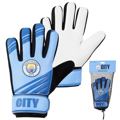 Image of MANCHESTER CITY F.C. Goalkeeper Gloves for Kids Teenagers Non Slip Padded Palms Size 5 or 7 Man City Gifts for Boys (Size 7)