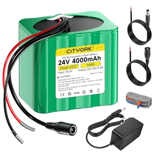 Image of CITYORK 24V 4000mAh Lithium Battery and Charger, Extension Cable, Cable Connector for DIY Projects, Solar Street Lights, CCTV Camera, Speaker, Sprayer and More