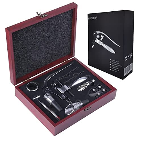 Image of GWCLEO Wine Opener, 9pcs Manual Rabbit Corkscrews Lever Arm, Wine Accessory Sets with Bottle Openers, Foil Cutter, Aerator, Drip Ring, Pourer/Stopper, Thermometer, Vacuum Pump and Spare Spirals