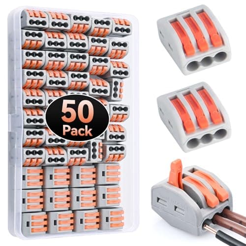 Image of 50pcs Wire Connectors, Preciva Electrical ConnectorBlocks, 3-Way Compact Cable Lever Nut Assortment Conductor, Terminal Block Quick Spring Connector with Clamp 3-Port (50PCS)