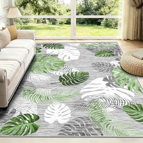 Image of FTCJWL Grey Green Rug Living Room Large 160x230cm Washable Short Pile Bedside Rugs for Bedrooms Modern Area Rugs for Living Room Bedroom Hallway, Bedroom,Kitchen