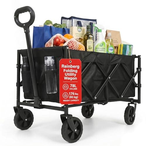 Image of Rainberg Festival Trolley on Wheels, Folding Utility Wagon, 176 lbs Capacity, Collapsible Cart For Garden, Beach, Camping, Picnic Use.
