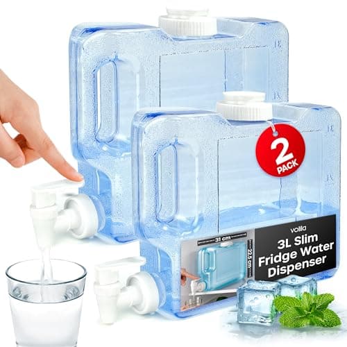 Image of Slim Fridge Water Dispenser - 2 Pack 3L with Tap for Cold Drinks - Reusable for Travel, Camping, Picnic and Outdoor Events